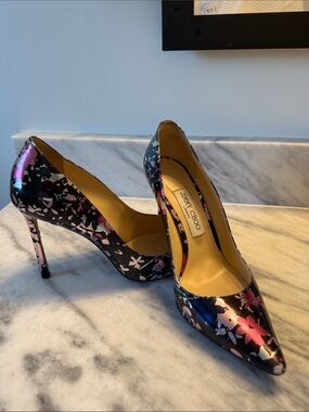 Jimmy Choo Black Floral-Print Pointed Stiletto Pumps